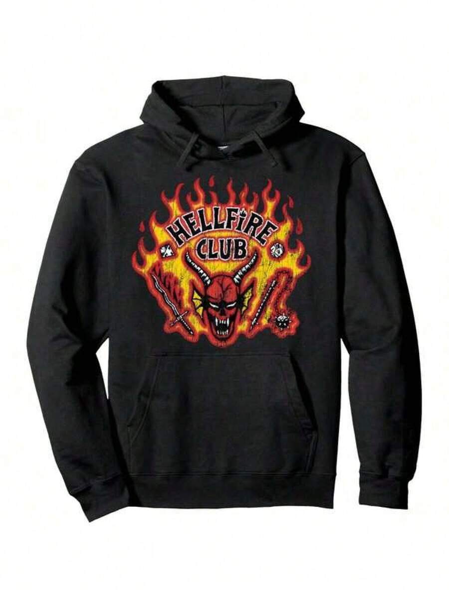 Stranger ThingsA Season 5 Hellfire Club Distressed Logo Pullover Hoodie - Black - View 1
