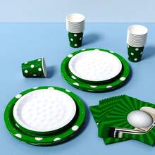 Golf Themed Disposable Plate, Napkin, Cup Set, Plates, Napkins And Cups Party Supplies, Serves 8 Guests, Disposable Paper Plates Party Tableware Suitable For Birthday, Wedding, Theme Party, Family Picnic - Multicolor - View 5