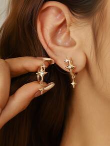 1 par de pendientes de botón elegantes y lindos con circonita cúbica de 4 garras, ideales para uso diario para mujeres y niñas - Multicolor - Ver 2