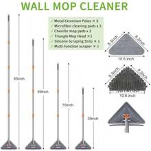 Wall Cleaner Mop With Adjustable Long Handle & 360° Rotating - Multi- Ceiling/Wall/ Suitable For Walls, Ceilings, Floors, Baseboard With 6 Replacement Pads, Extendable Pole, No Ladder/ Assembly - 6pcs - View 2
