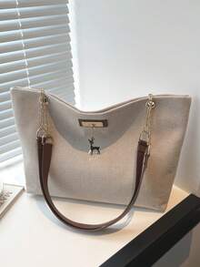 Bolso de mano de gran capacidad para mujer, bolso de hombro con cadena elegante, nuevo bolso de moda para debajo del brazo, bolso de lino retro - Café integral - Ver 2