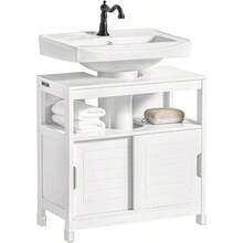 Mueble para Baño Armario Baño Lavabo Mueble Bajo Lavamanos Armario Organizador Pedestal Sink Cabinet Ideal para Almacenamiento y Organización del Baño FRG128-II-W (Desagüe al Suelo) - Desagüe al suelo - Ver 1