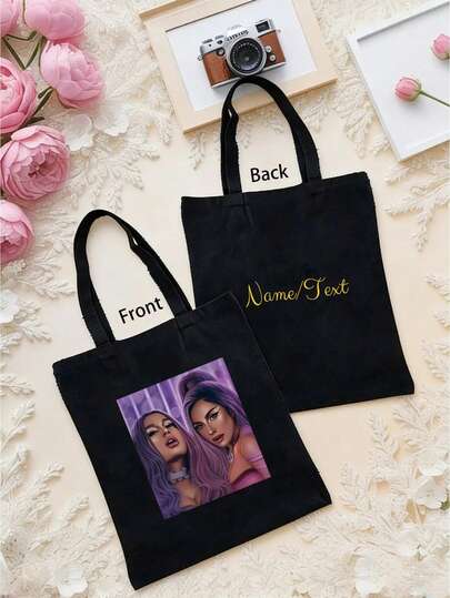 One-Piece Custom Canvas Bag,Customized Photos, Mother's Day Gifts, Foldable, Lightweight And Casual Shopping Bag, Perfect For Customized Souvenirs, Party Decorations, Unique, Simple And Stylish Foldable Shopping Tote Bag, Ideal For Valentine's Day, Halloween, Christmas, Birthday Gifts, And New Year's Gifts. Full Of Charm!