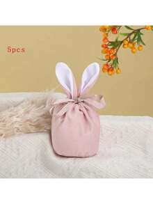 5 piezas Caja de regalo con orejas de conejo de Pascua de estilo creativo, caja de dulces para boda, decoración linda de Pascua, Día de San Valentín - Rosa Pálido - Ver 9