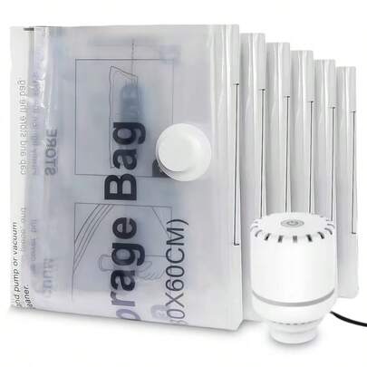 Un juego de 7 bolsas de almacenamiento al vacío con bomba eléctrica, bolsas que ahorran espacio para comprimir edredones y mantas, sellan la almacenamiento de ropa, bolsas de sellado al vacío que ahorran un 80% de espacio, adecuadas para ropa, equipaje de viaje, mantas y edredones.