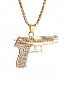 1件新款时尚经典闪亮冷峻仿沙漠之鹰手枪项链摇滚朋克酷炫街头派对吊坠饰品配饰礼品 - 金色 - 查看 8