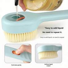 1个可填充沐浴刷，推拉式液体分配器，软毛长柄沐浴刷，去角质磨砂背部刷，用于身体清洁 - 多色 - 查看 9