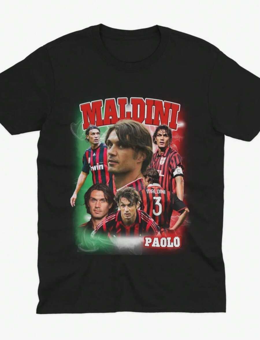 Paolo Maldini Homage _ AC MILAN T Shirt _ AC Milan Shirt _ Italian Football _ Italy _ Maldini Italy _ Italian Football _ The Rossoneri - 黑色 - 查看 1