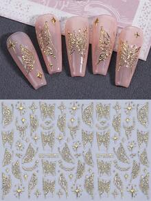 2pcs 5D Embossed Gold Butterfly & Star Spring Nail Art Stickers, Gold Line Butterfly Glitter Luxury Embossed Nail Decals, DIY Japanese Nail Art Self-Adhesive Decorations Nails Nail Supplies - Gold - View 2