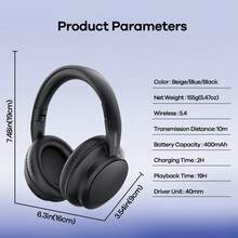 REMAX 降噪无线耳机，轻盈舒适，配备蛋白皮耳罩、可调节头带、40mm驱动单元带来沉浸式音效、3种EQ模式、19小时续航时间及有线模式，运动耳机，游戏耳机 - RB-100HB - 查看 12