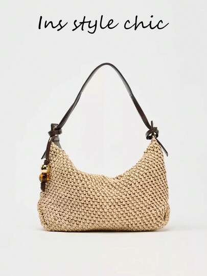 Esta nueva y elegante bolsa de playa de paja presenta un esquema de color contrastante, convirtiéndola en un bolso de mano femenino elegante y un imprescindible para viajes y vacaciones. Perfecta para compras de viaje, ir al trabajo y vacaciones, también es un regalo maravilloso para mujeres.