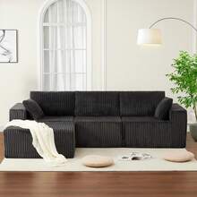 Techigher 108" Sectional Couches For Living Room, Memory Foam Modular Sectional Sofa With L-Shape Chaise, Cloud Couch, Comfy Corduroy Fluffy Couch - Grey - View 2