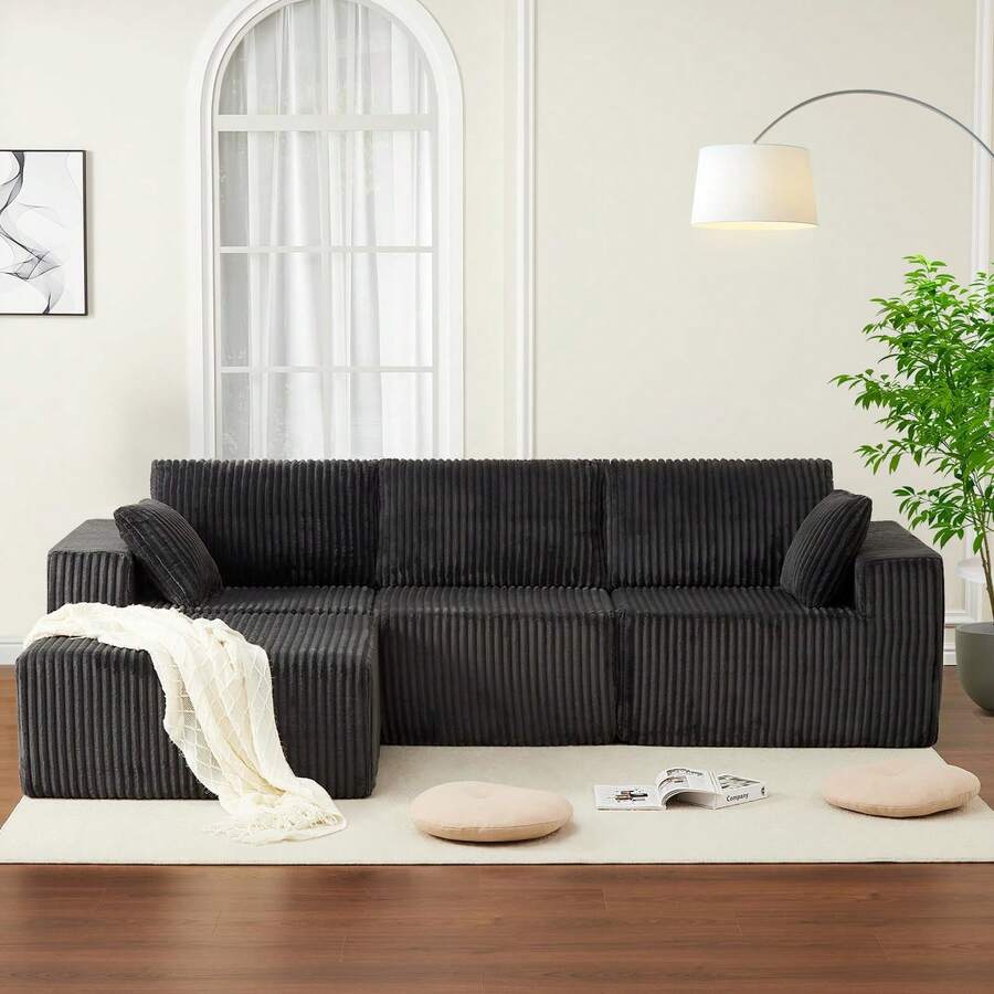Techigher 108" Sectional Couches For Living Room, Memory Foam Modular Sectional Sofa With L-Shape Chaise,  Cloud Couch, Comfy Corduroy Fluffy Couch