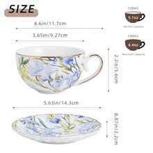 Tea Cup And Saucers 6.4oz Floral Tea Cups With Gold Trim Porcelain Teacup Coffee Cappuccino Espresso Latte Mugs For Party Birthday Party Cafe Home Christmas Gift Blue - 鳶尾花 - 藍色 - 查看 2