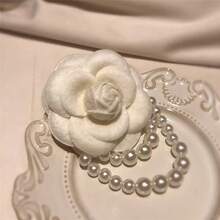 1pc Elegant Women Camellia Flower Faux Pearl Tassel Brooch Pin, Jewelry Accessory For Shirt Collar Dress Outfit, Party & Wedding Gift - 1 件山茶花珍珠 - 查看 1