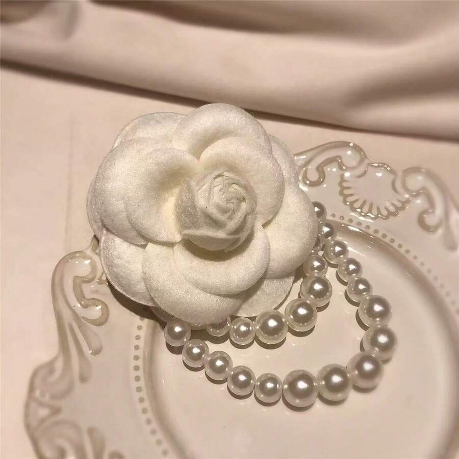 1pc Elegant Women Camellia Flower Faux Pearl Tassel Brooch Pin, Jewelry Accessory For Shirt Collar Dress Outfit, Party & Wedding Gift - 1 件山茶花珍珠 - 查看 1