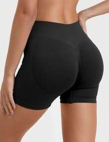 VOYJOY Women Workout Gym Impact Shorts Elieen Hidden Scrunch Butt Lifting Mid Low Waist 4.5" Seamless Shorts  Gym Shorts Black Shorts  Gym Shorts For Women Summer Women Clothes Pink Shorts  Summer Shorts For Women - 黑色 - 查看 4