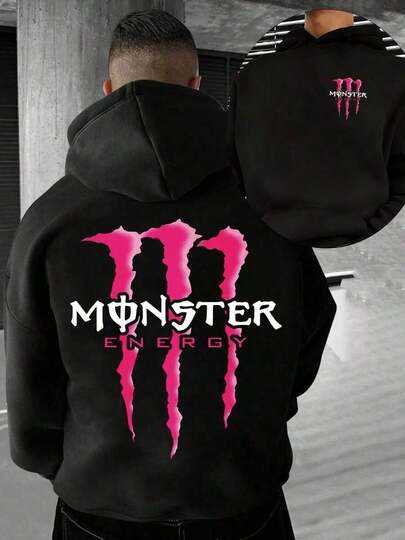 uaddw Sudadera con capucha de estilo casual y dinámico, forrada de felpa, de doble cara, con gráfico de graffiti de Monster Energy, ropa de invierno para hombres, sudadera holgada, moda cómoda para uso casual, streetwear, reuniones de fin de semana con amigos y paseos por la calle, regalos para hombres, imprescindible para otoño e invierno
