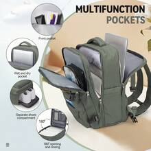 17-Inch Laptop Business Work Waterproof Backpack, Large Travel Backpack For Both Men And Women, Handbag, With Laptop Compartment, Suitable For Carry-On Luggage, Carry-On Luggage Box, Super Large Travel Backpack, Suitable For Business Trips, Travel Bag, Suitable For School, Suitable For Both Men And Women. - 軍綠色 - 查看 3