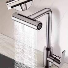 10-Piece Family, 16 Scenes, 11 Holidays Applicable - 3-Piece Set Single Handle 4-Mode Modern 2-In-1 Waterfall Kitchen Faucet (2 X 31.5in Inlets), With High Arch Spout And 360° Swivel Spout - Brushed Stainless Steel Sink Faucet, With Rain Shower Head And Dual Control Handles - Chrome Finish, Splash-Proof Design, Includes Mounting Hardware, Ceramic Valves, Single Hole Mount, Fits Modern Sinks, Compatible With Sinks (Sink Not Included), Christmas, Halloween, Four Seasons - A - View 2