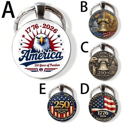 "USA 250th Anniversary Bald Eagle Keychain - Patriotic Glass Time Gem Pendant For 1776-2026, Gift For American Patriots, Veterans & History Lovers, July 4th 2026 Commemorative "