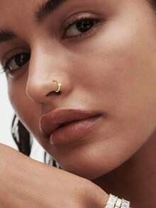 925纯银单鼻环，精致女士鼻环饰品 - 金黃色 - 查看 3