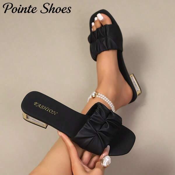 Neue rutschfeste Sandalen mit dicker Sohle und Falten (Damen), mit minimalistischem, lässigem Design, Slip-On-Stil für einfaches An- und Ausziehen. Geeignet für den täglichen Sommereinsatz, ideal für Dates, Partys, Treffen und den Weg zur Arbeit