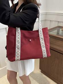 New Canvas Bag For Women, Large Capacity Shoulder Bag With Wide Strap, File Bag, Fashion Sweet Commuter Tote Bag - Multicolor - View 4