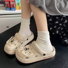 女士休闲轻便EVA镂空拖鞋，可爱卡通熊设计，适合室内外穿着，夏季 - 卡其色 - 查看 8