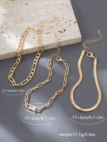 Set de 3 piezas Pulsera de cadena con clips de papel cuadrados para hombres, accesorio ligero y elegante para el día a día - Amarillo Oro - Ver 5