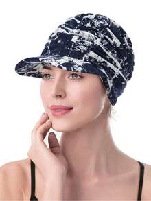 1pc Elegant Retro Printed Newsboy Cap Style Muslim Women Headscarf, Versatile Casual Sun Protection Head Wrap - Color - View 13