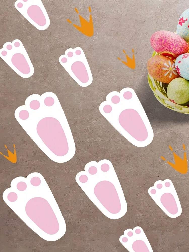 20/10片装复活节兔子脚印地板贴纸，适用于复活节、生日、复活节礼物、复活节彩蛋寻宝派对、复活节装饰、家居装饰、复活节派对用品、农场及其他场合。 - 彩色 - 查看 5