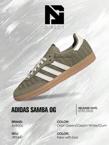 Adidas Samba OG Crochet Pack Orbit Green (Women's)– Women's Lifestyle Sneakers – Shoes For Woman -Vintage - Autumn & Winter & Spring & Summer-Inspired Running Shoes, Shock-Absorbing Comfort, Gym To Streetwear Casual Wear -Back To School- Valentine's Day Gift –JR9447 - Orbit Green/Cream White/Gum - 查看 6