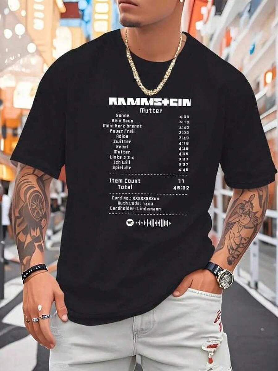 Men's T-Shirts Rammstein Mother.Rammstein Album Print Men's Fashion Fashion Short Sleeve T-Shirt.Casual Style Essential Tee For Casual Attire.Comfortable All-Season Gift Men's Casual Print Round Neck Short Sleeve T-Shirt Standard Fit T-Shirt For Men - Black - View 1
