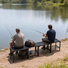 4-Piece Metal Backless Storage Bench Set, Weather-Resistant Curved Outdoor Bench & Plant Stand, Black - A - View 7