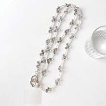 1pc Water Drop Crystal Beaded Phone Lanyard Strap, Transparent Bead Chain Fashionable Lightweight Phone Charm Detachable For Bag, Includes Transparent Clip - Multicolor - View 3