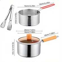 4-Piece Stainless Steel Multi-Purpose Deep Fryer Set (Includes Non-Stick Deep Fryer, Frying Rack, Glass Lid, And Clips) - Essential Kitchen Deep Fryer For Noodles/Butter - Silver - View 5