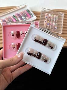 Square Handmade Nail Art Display Box, High-Clarity Plastic Flip Cover Box, Makeup & Eyelash Packaging Box, Nail Art Tool Empty Box (Excluding Nail Plates) - Multicolor - View 1