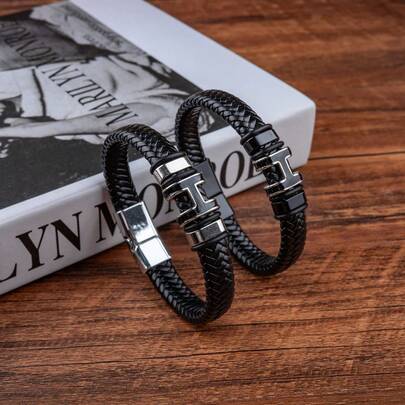 سوار جلد PU بمشبك مغناطيسي على شكل حرف H للرجال قطعة واحدة