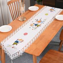1 Stück Oster-Hase & Ei Ballon Dekor Tischläufer, nordischer minimalistischer Cartoon Polyester Stoff Stickerei mit Hohlspitze Kante Tischläufer, geeignet für Wohnzimmer, Schlafzimmer, Esszimmertisch, TV-Schrank, Sideboard, Kommode - Verschiedenfarbig - Übersicht 9