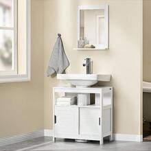Mueble para Baño Armario Baño Lavabo Mueble Bajo Lavamanos Armario Organizador Pedestal Sink Cabinet Ideal para Almacenamiento y Organización del Baño FRG128-II-W (Desagüe al Suelo) - Desagüe al suelo - Ver 8