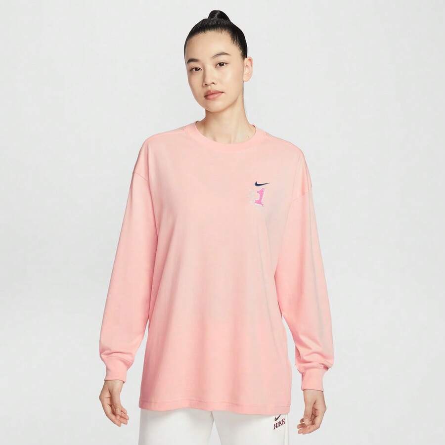 Nike 女士 AS W NSW LS TOP OS NNSC GCEL 长袖针织圆领T恤 TIRO096-800 - 粉色 - 查看 1