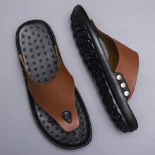 1 Pair Men's Summer Flip Flops, Brown Color, Star Pattern Decor, Round Toe Minimalist Design, Lightweight Casual Slippers For Outdoor, Party, Vacation, Comfortable Men's Shoes, Beach Sandals - Brown - View 3