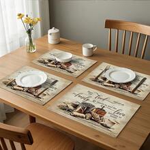 4pcs/6pcs Inspirational Placemats - Washable Polyester With Bible Verses & Croissant Coffee Food Designs | Suitable For Dining Table, Kitchen Decor, Parties And End Tables | Rectangular Shape - Nhiều màu - Xem 10