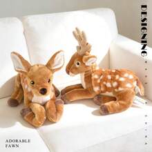 1个逼真卧姿鹿毛绒玩偶，柔软填充动物鹿长颈鹿玩偶，丛林动物装饰品，儿童生日礼物，复活节斋月母亲节礼物 - 彩色 - 查看 10