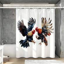 1 pièce Rideau de douche avec motif de combat de coqs à l'aquarelle avec crochets, rideau de douche d'art folklorique pour salle de bain, rideau de douche avec design dynamique de combat de coqs énergique, convient pour la décoration de salle de bain de style rustique, accessoire de salle de bain animal audacieux, article de salle de bain pour les amateurs de style campagnard, rideau de douche attrayant pour une salle de bain éclectique, rideau de douche d'art folklorique pour la décoration de la salle de bain - Multicolore - Voir 10