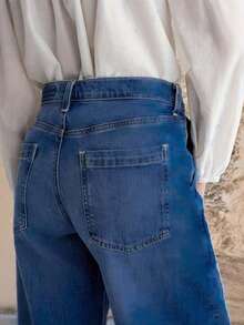 Women's Casual Denim Jeans (Waist Cinching And Hip Lifting - Small Size, Blue Multi Color Selection), Simple Style, Spring Casual Fashion Jeans, Suitable For All Seasons, Loose Hem, Back Pocket Design, Suitable For Daily Wear - Màu xanh đậm * Phong cách thời trang mùa xuân - Xem 6