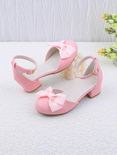 Girls' Fashion Pink Simple Breathable Lightweight Summer Sandals, Elegant Thick Heel Closed Toe Dress Shoes Suitable For Dresses, Performances, Weddings, Parties, Vacations, Suitable For Little, Medium And Big Girls