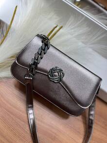 Medium-Sized Plastic Flower-Shaped Bag With Hardware. - 石墨 - 查看 1