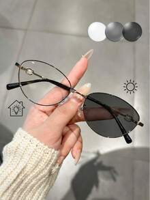 1副光致变色Y2K窄框猫眼时尚眼镜，女士日常佩戴，春夏新品 - 彩色 - 查看 3